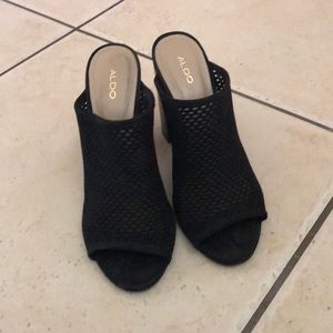 Black Aldo open toe booties